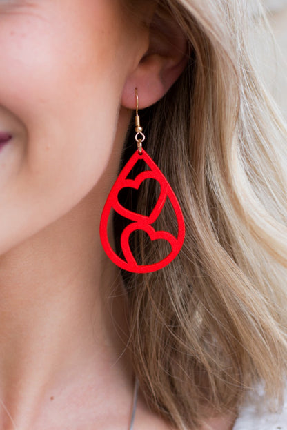 Wooden Heart Teardrop Earrings