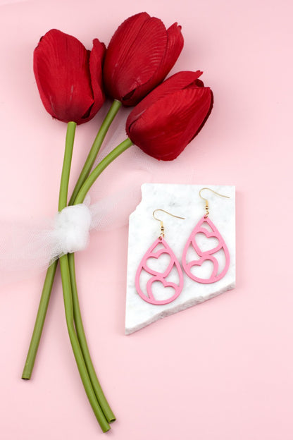 Wooden Heart Teardrop Earrings