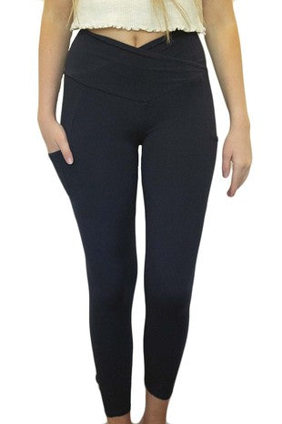 Crossover Leggings with Pockets - Solid